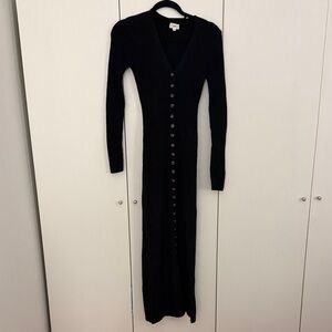 LPA Black Ribbed Button-Front Maxi Dress